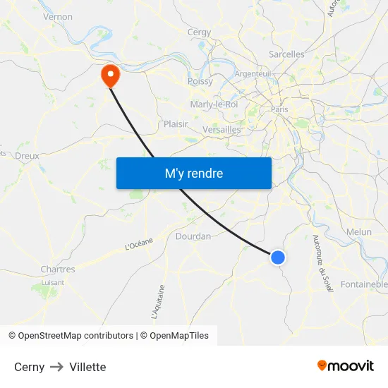 Cerny to Villette map