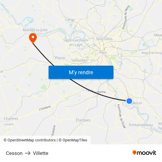 Cesson to Villette map