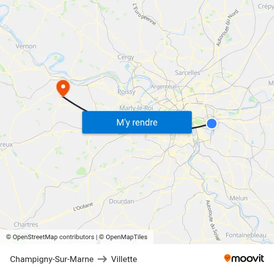 Champigny-Sur-Marne to Villette map