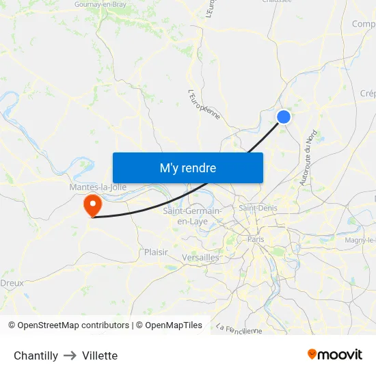 Chantilly to Villette map