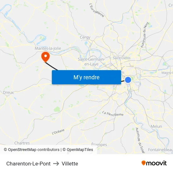 Charenton-Le-Pont to Villette map