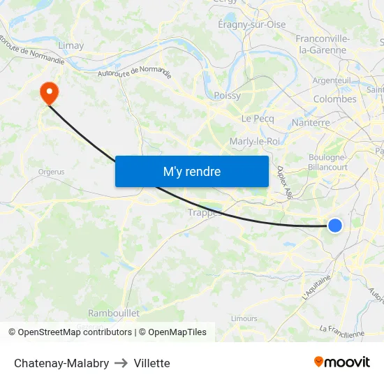 Chatenay-Malabry to Villette map