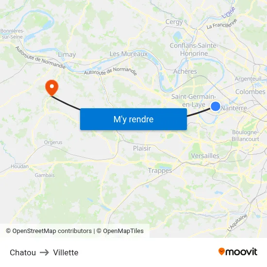 Chatou to Villette map