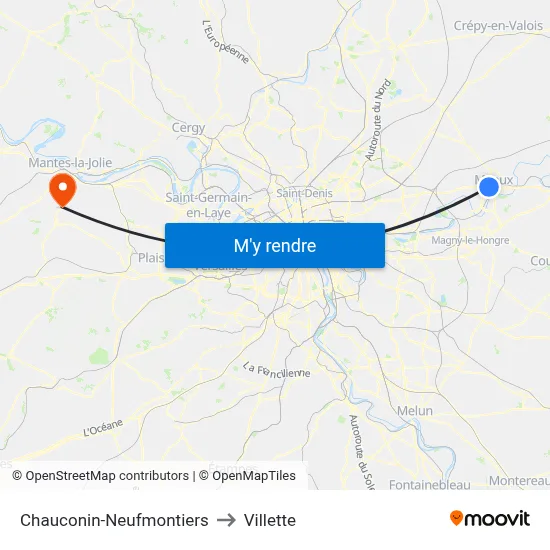 Chauconin-Neufmontiers to Villette map