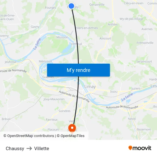 Chaussy to Villette map