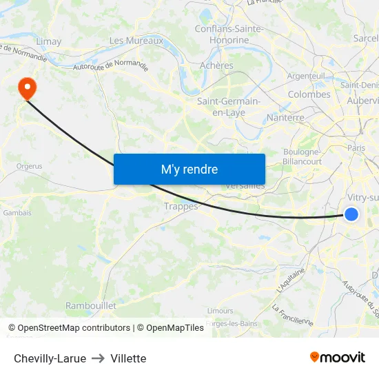Chevilly-Larue to Villette map