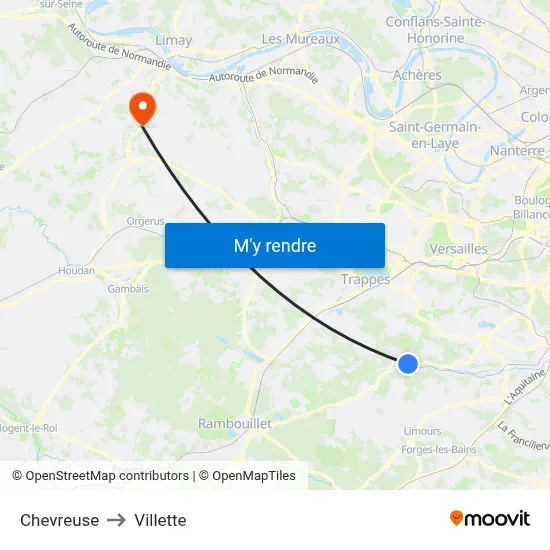 Chevreuse to Villette map