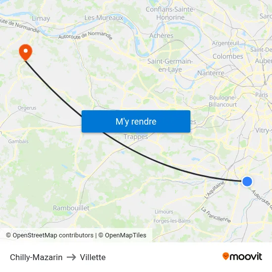 Chilly-Mazarin to Villette map