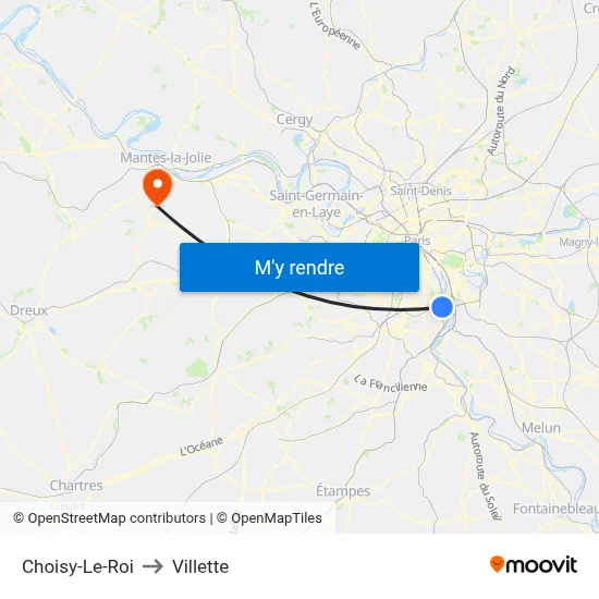 Choisy-Le-Roi to Villette map