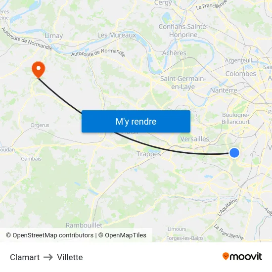 Clamart to Villette map
