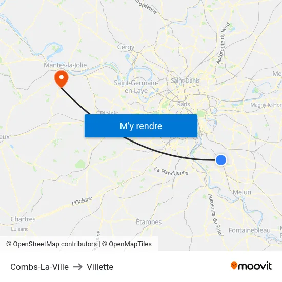 Combs-La-Ville to Villette map