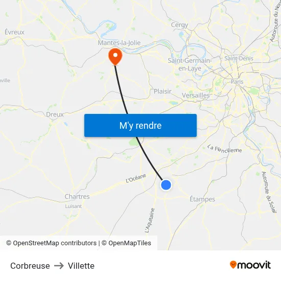 Corbreuse to Villette map