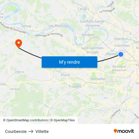 Courbevoie to Villette map