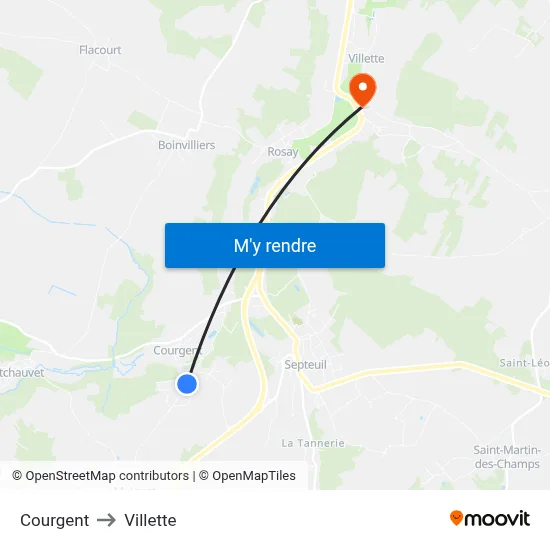 Courgent to Villette map
