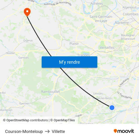 Courson-Monteloup to Villette map
