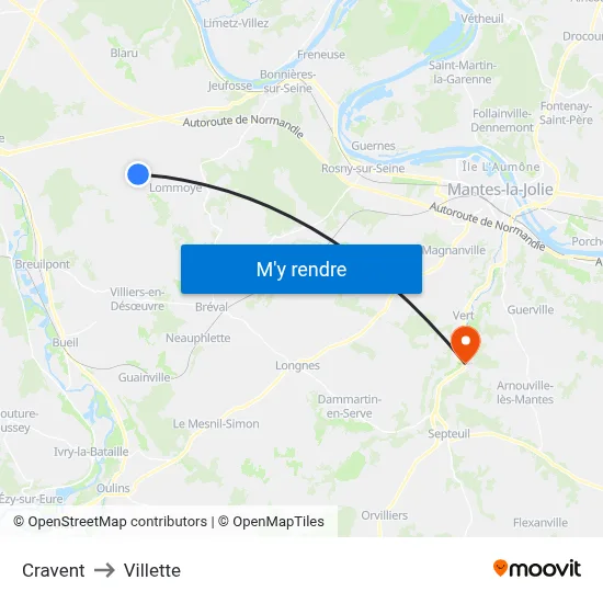 Cravent to Villette map