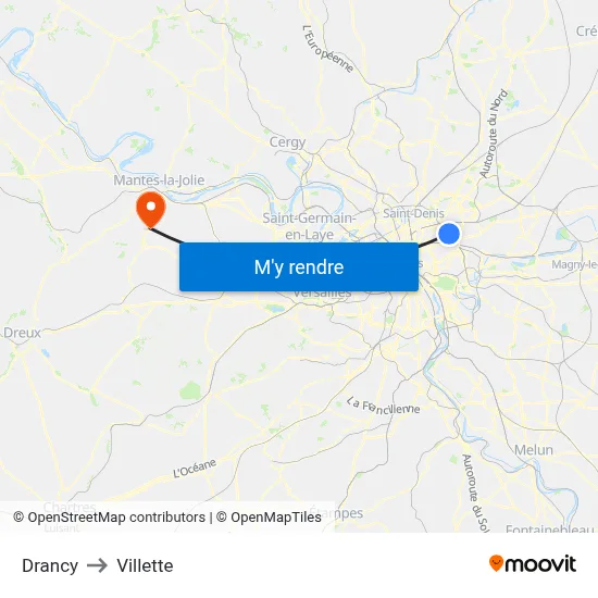 Drancy to Villette map