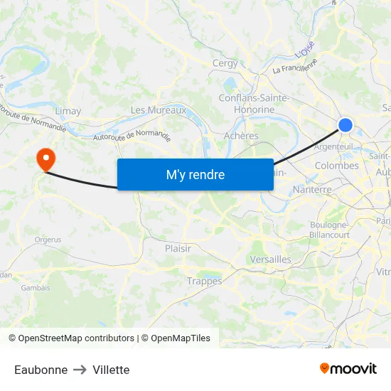 Eaubonne to Villette map