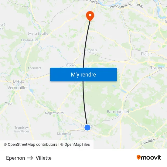 Epernon to Villette map