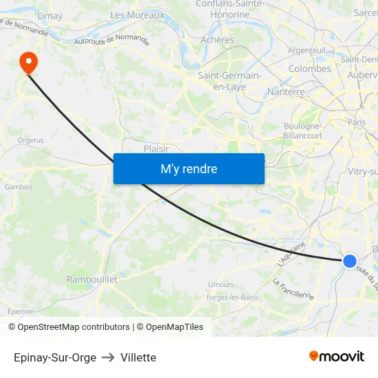 Epinay-Sur-Orge to Villette map