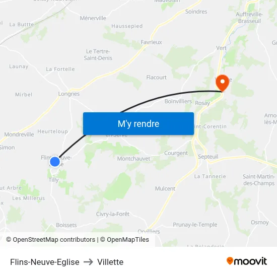 Flins-Neuve-Eglise to Villette map