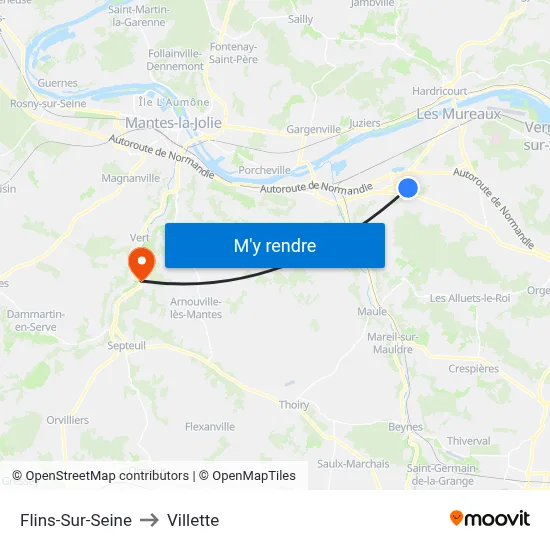 Flins-Sur-Seine to Villette map