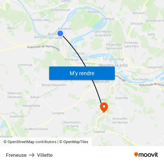 Freneuse to Villette map