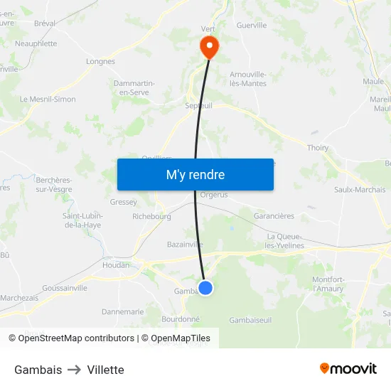 Gambais to Villette map