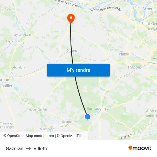 Gazeran to Villette map