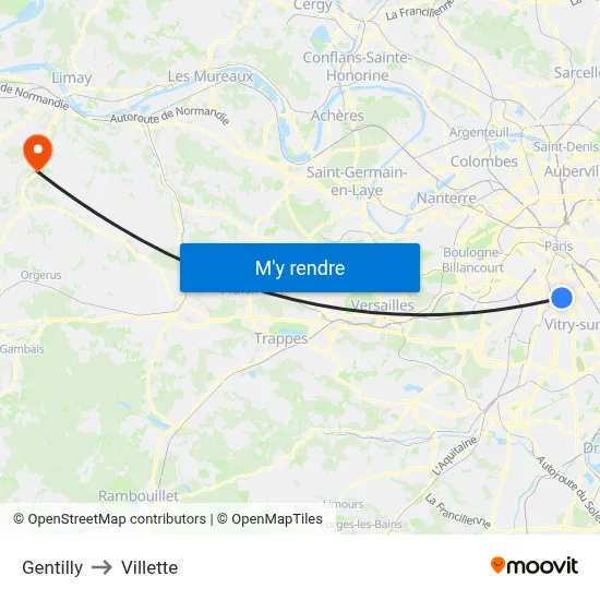 Gentilly to Villette map