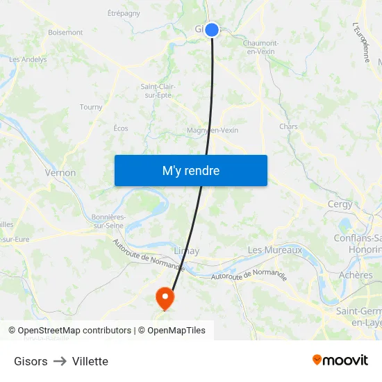 Gisors to Villette map