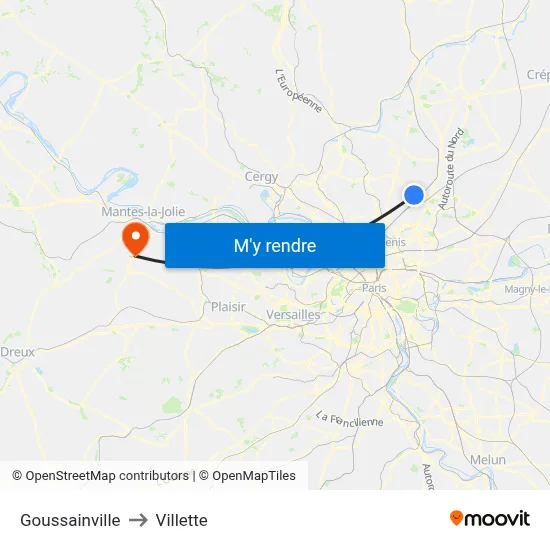 Goussainville to Villette map
