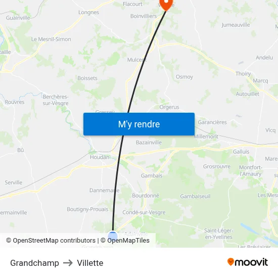 Grandchamp to Villette map