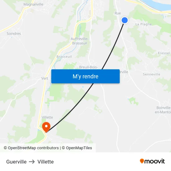 Guerville to Villette map