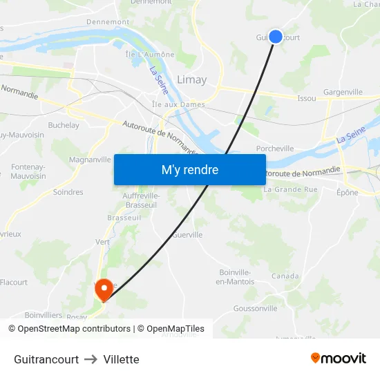 Guitrancourt to Villette map