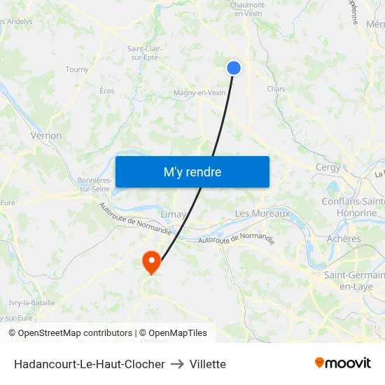 Hadancourt-Le-Haut-Clocher to Villette map