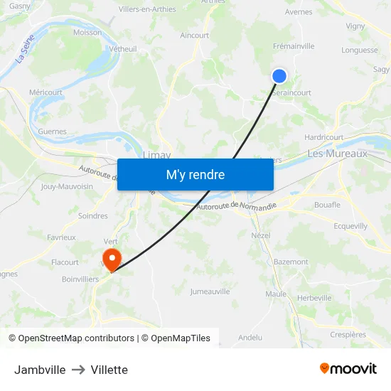 Jambville to Villette map