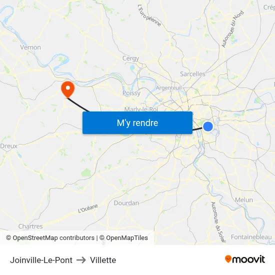 Joinville-Le-Pont to Villette map