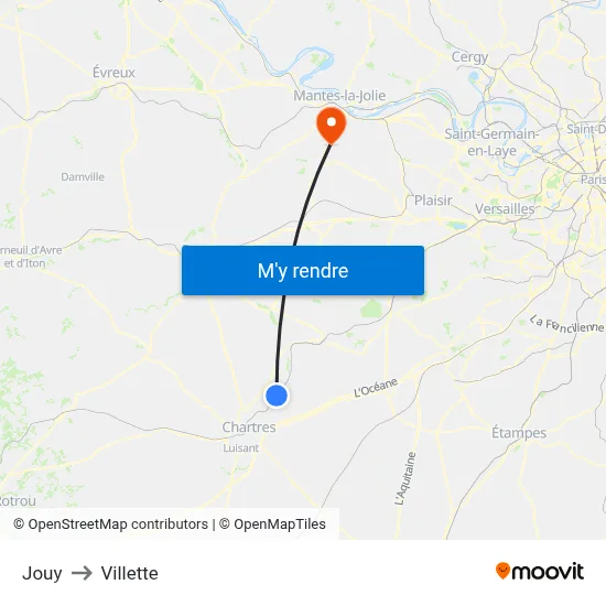 Jouy to Villette map