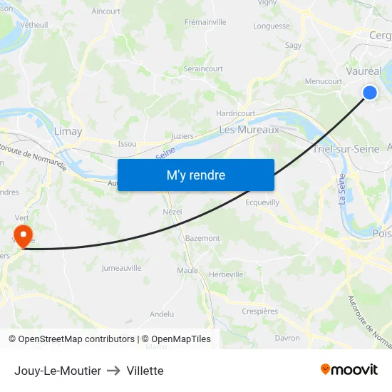 Jouy-Le-Moutier to Villette map