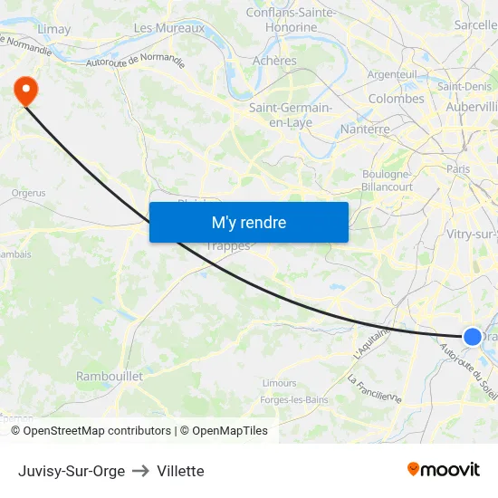Juvisy-Sur-Orge to Villette map
