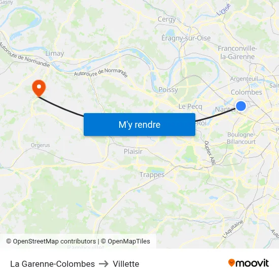 La Garenne-Colombes to Villette map