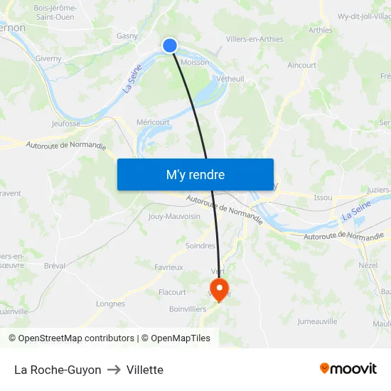 La Roche-Guyon to Villette map