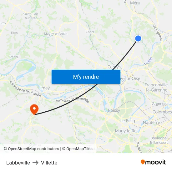 Labbeville to Villette map