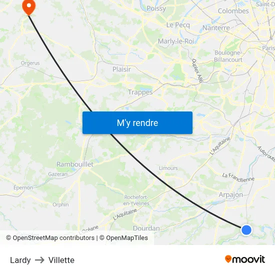 Lardy to Villette map