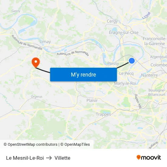Le Mesnil-Le-Roi to Villette map