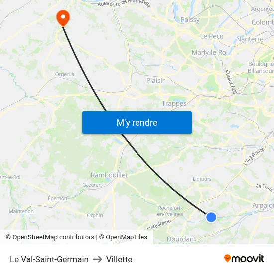 Le Val-Saint-Germain to Villette map
