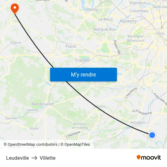 Leudeville to Villette map
