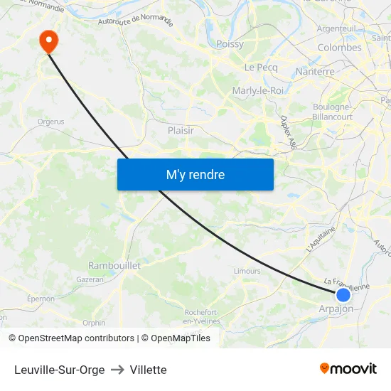 Leuville-Sur-Orge to Villette map