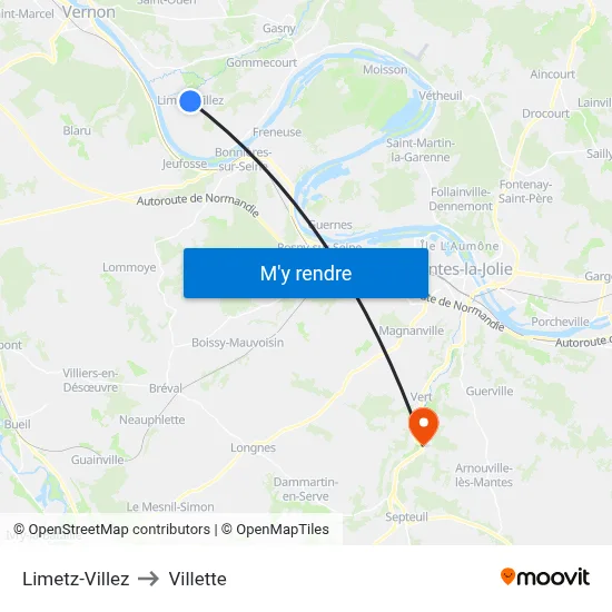 Limetz-Villez to Villette map